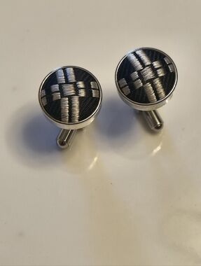 Men's Black and Silver Woven Pattern Cufflinks